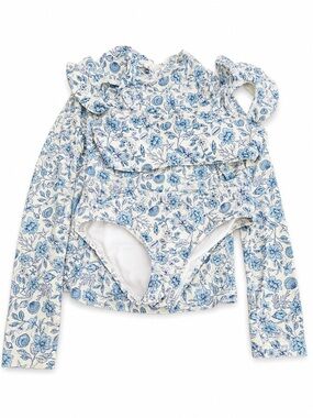 Kids GB Girls Long Sleeve Floral Rash Guard Swimsuit - Blue